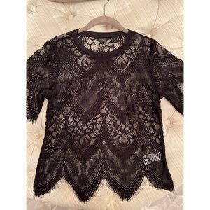 New Stretch Lace Shirt w/Scalloped Edge Sleeves